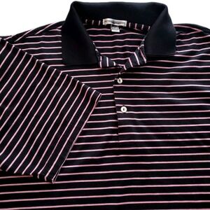 Peter‎ Millar Men's Size Medium Black Pink Stripe Polo Shirt Short Sleeve Golf